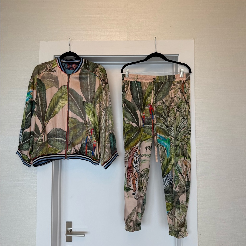 Johnny Was Tropical Leaf Print Jacket and Pants Set